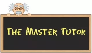 Einstein holding a chalkboard with the text The Master Tutor