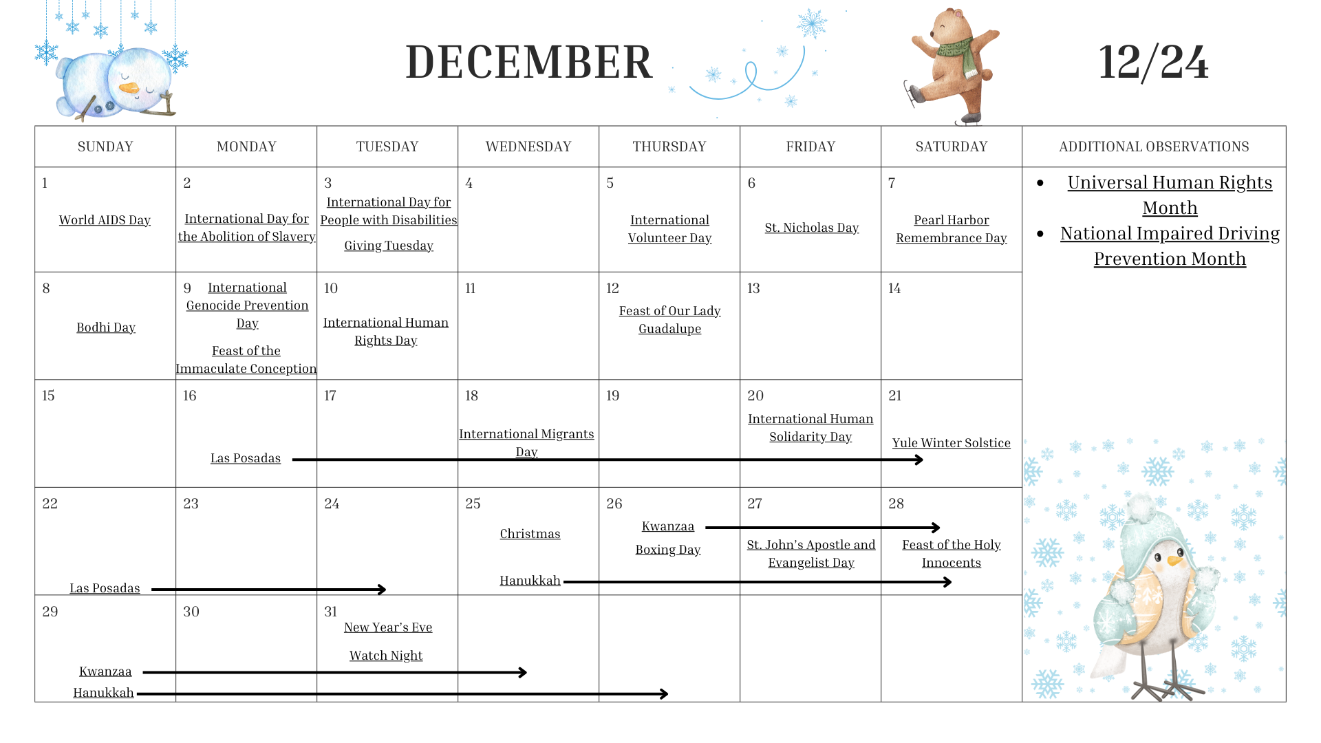 December 2024 Calendar