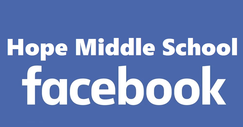 Blue box, white text stating Hope Middle School facebook