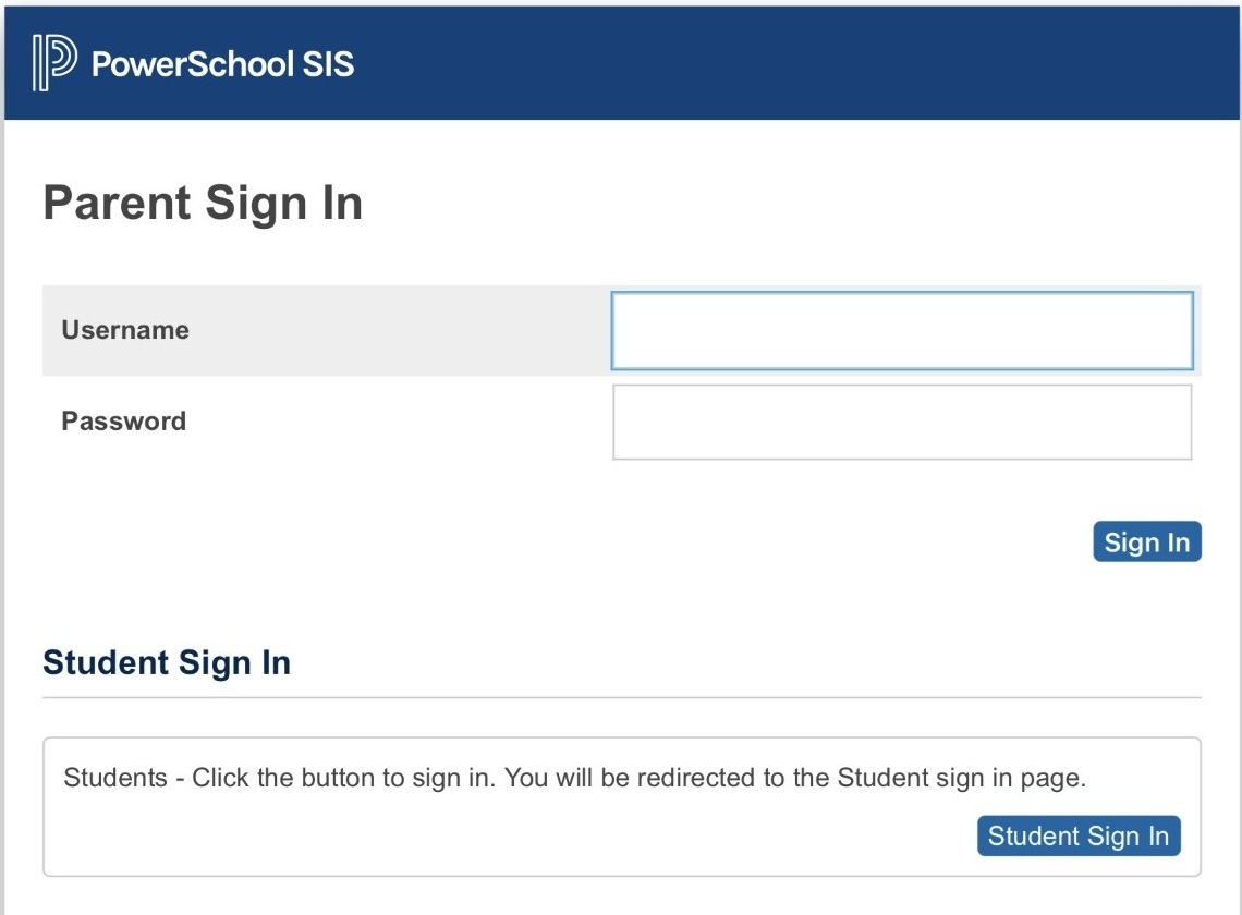 This is a screenshot that shows the PowerSchool login screen that reinforces the written directions on this page.